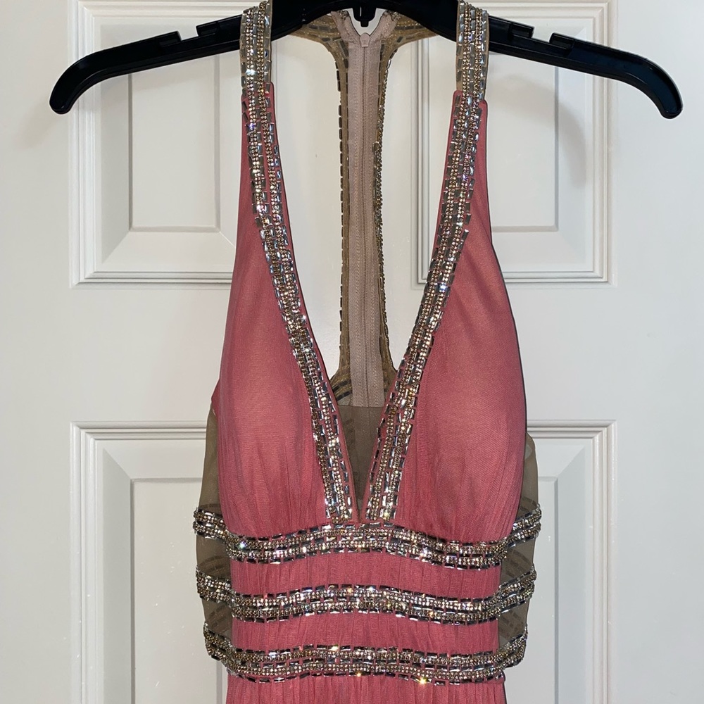 Pink Halter Open Back Prom Dress